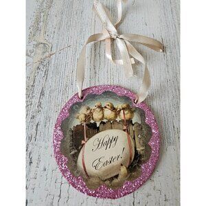 Bethany lowe ? Easter chick ornament glitter pink spring decor sign hanging